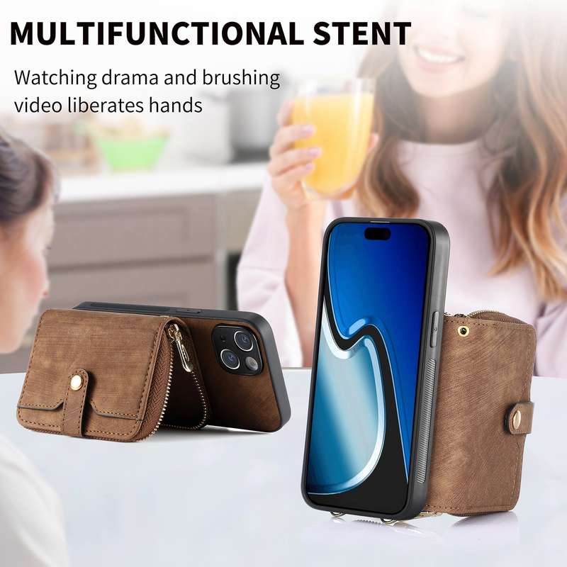 For iPhone 15 Crossbody Multi-function Zipper Wallet Phone Case(Black)