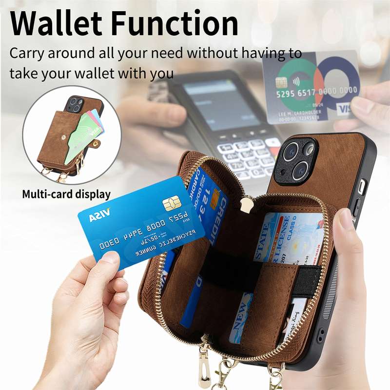 For iPhone 15 Crossbody Multi-function Zipper Wallet Phone Case(Black)