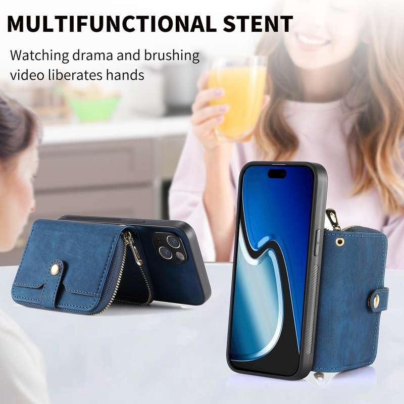 For iPhone 15 Crossbody Multi-function Zipper Wallet Phone Case(Black)