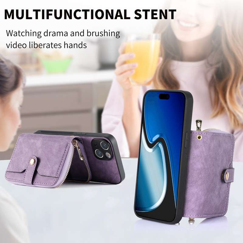 For iPhone 15 Crossbody Multi-function Zipper Wallet Phone Case(Black)