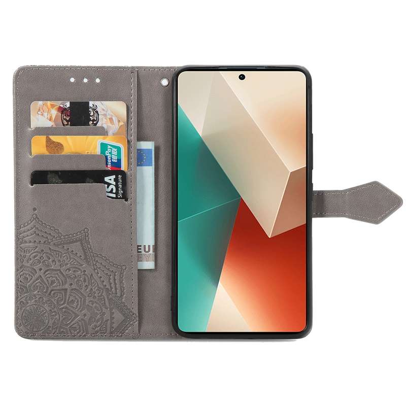 For Xiaomi Redmi  Note 13 5G Mandala Flower Embossed Leather Phone Case(Grey)