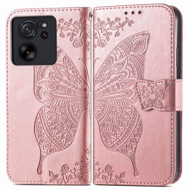 For Xiaomi Redmi K60 Ultra Butterfly Love Flower Embossed Leather Phone Case(Rose Gold)
