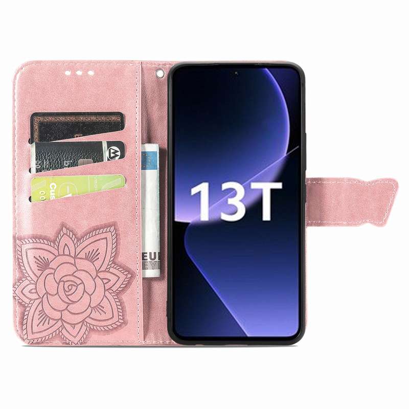 For Xiaomi Redmi K60 Ultra Butterfly Love Flower Embossed Leather Phone Case(Rose Gold)