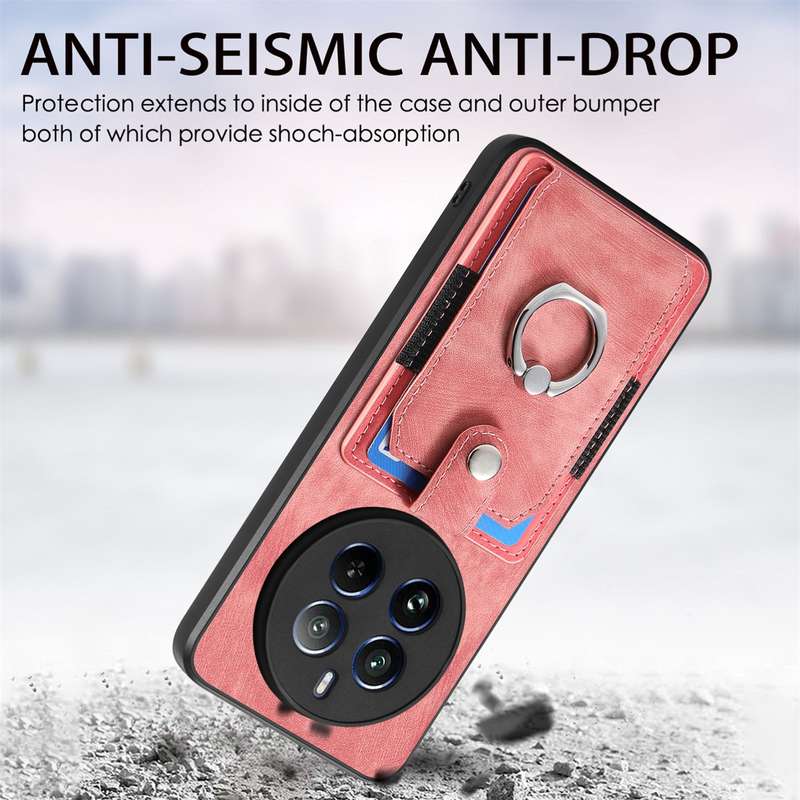 For Realme 12 Pro Retro Skin-feel Ring Card Wallet Phone Case(Pink)