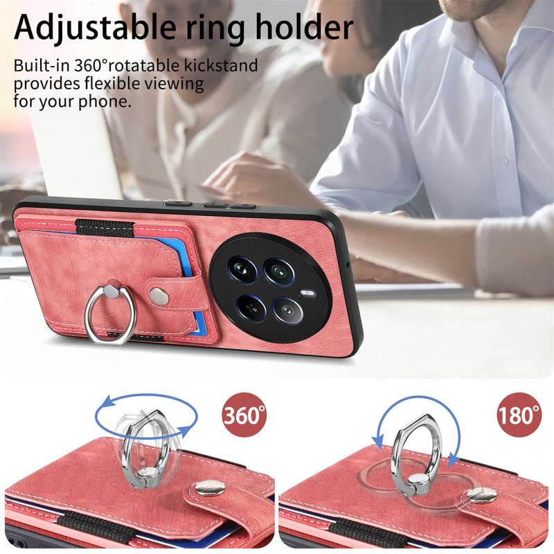 For Realme 12 Pro Retro Skin-feel Ring Card Wallet Phone Case(Pink)