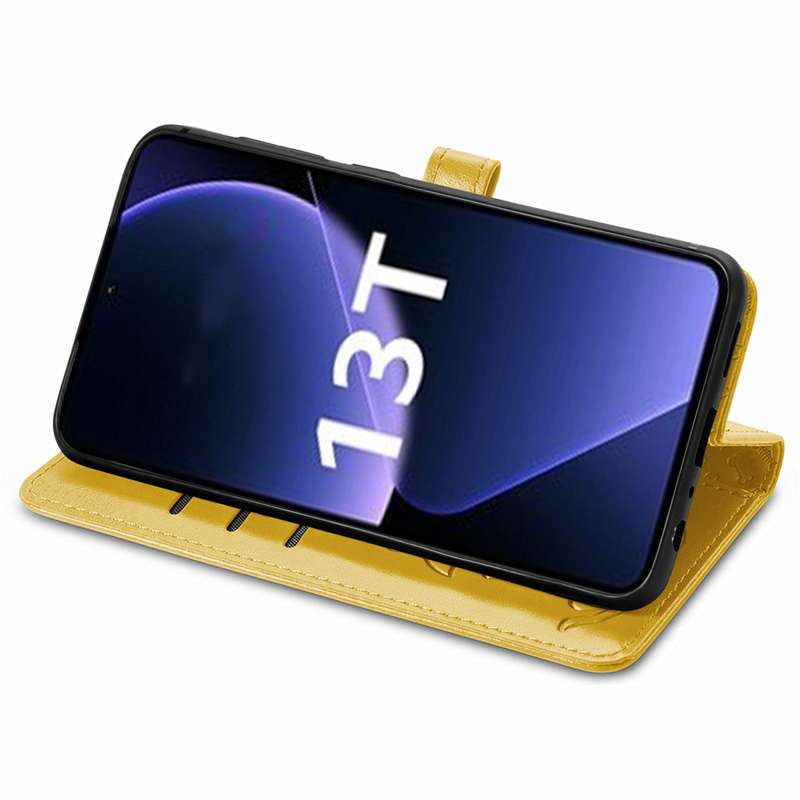 For Xiaomi 13T / 13T Pro Cat and Dog Embossed Leather Phone Case(Yellow)