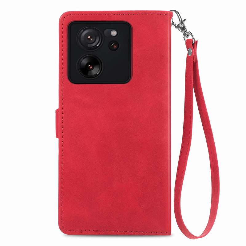 For Xiaomi 13T / 13T Pro Embossed Flower Zipper Leather Phone Case(Red)
