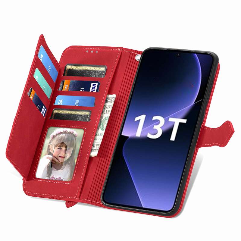 For Xiaomi 13T / 13T Pro Embossed Flower Zipper Leather Phone Case(Red)