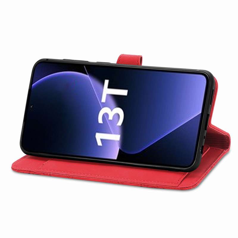 For Xiaomi 13T / 13T Pro Embossed Flower Zipper Leather Phone Case(Red)