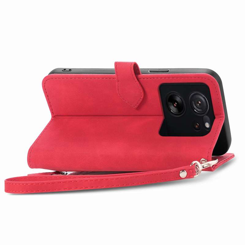 For Xiaomi 13T / 13T Pro Embossed Flower Zipper Leather Phone Case(Red)