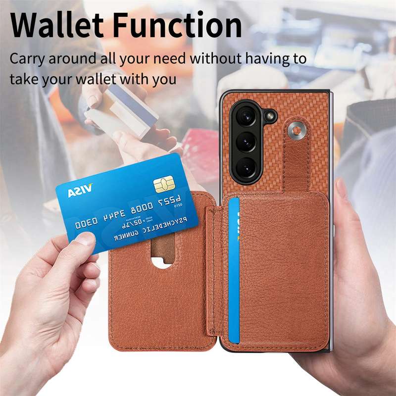 For Samsung Galaxy Z Fold6 5G Card Wallet Kickstand Back Phone Case with Tool Knife(Brown)