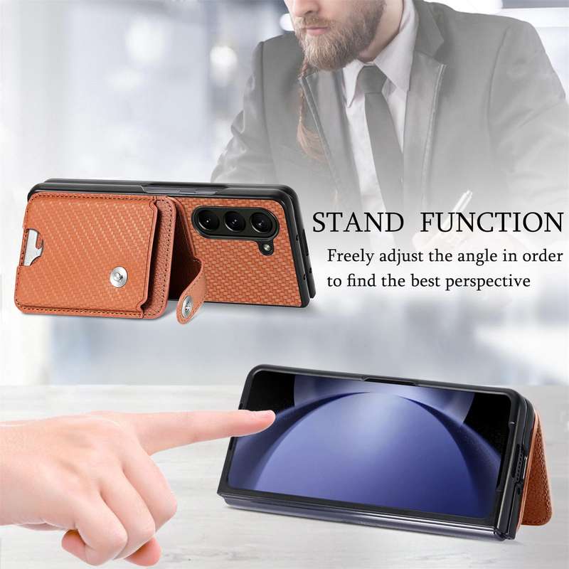 For Samsung Galaxy Z Fold6 5G Card Wallet Kickstand Back Phone Case with Tool Knife(Brown)