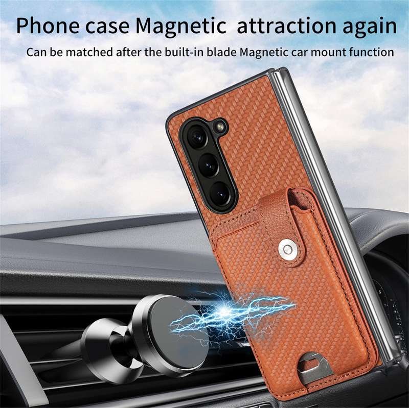 For Samsung Galaxy Z Fold6 5G Card Wallet Kickstand Back Phone Case with Tool Knife(Brown)