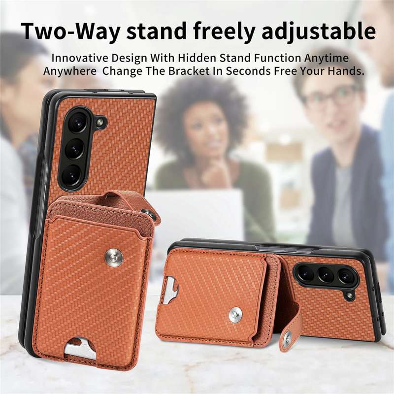 For Samsung Galaxy Z Fold6 5G Card Wallet Kickstand Back Phone Case with Tool Knife(Brown)