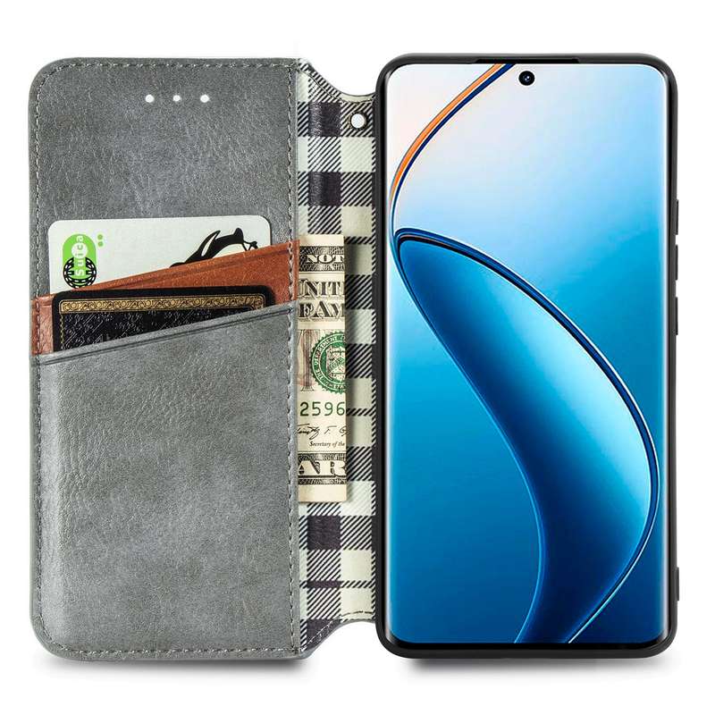 For Realme 12 Pro Cubic Grid Pressed Magnetic Leather Phone Case(Grey)