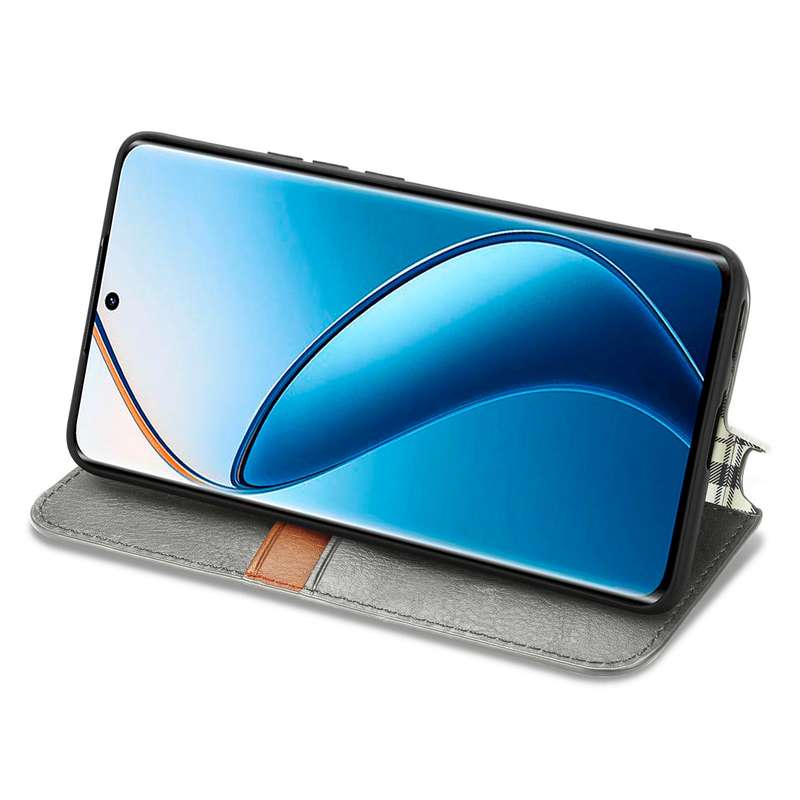 For Realme 12 Pro Cubic Grid Pressed Magnetic Leather Phone Case(Grey)