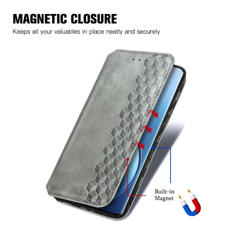 For Realme 12 Pro Cubic Grid Pressed Magnetic Leather Phone Case(Grey)