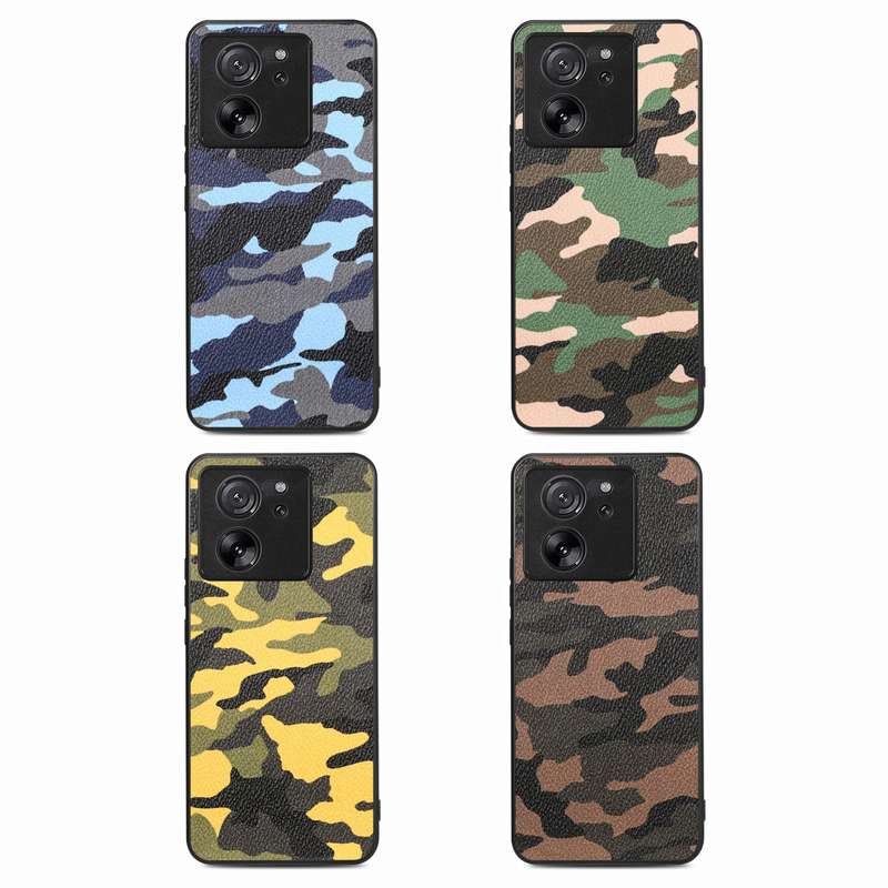 For Xiaomi 14 Pro Retro Camouflage Leather Back Phone Case(Blue)