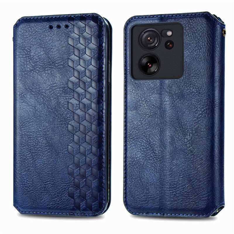 For Xiaomi 13T / 13T Pro Cubic Grid Pressed Magnetic Leather Phone Case(Blue)