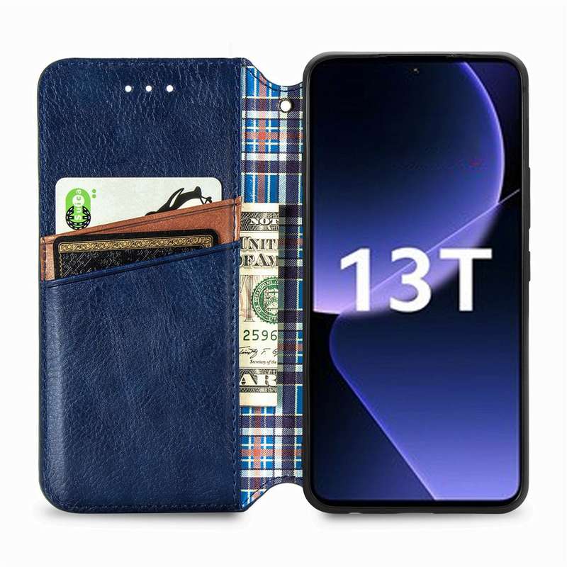 For Xiaomi 13T / 13T Pro Cubic Grid Pressed Magnetic Leather Phone Case(Blue)