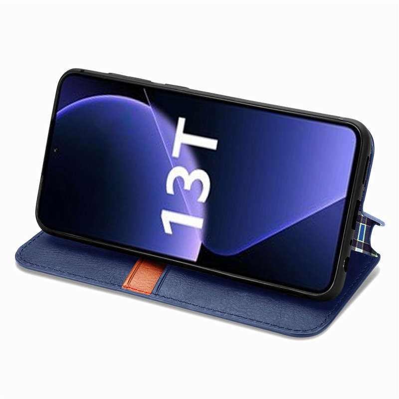 For Xiaomi 13T / 13T Pro Cubic Grid Pressed Magnetic Leather Phone Case(Blue)