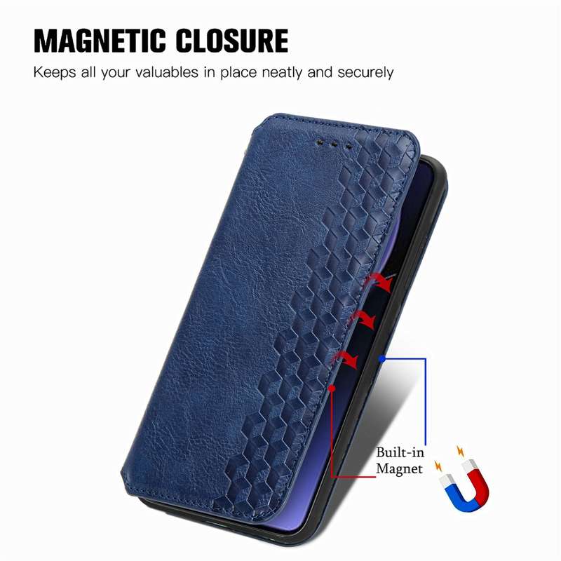 For Xiaomi 13T / 13T Pro Cubic Grid Pressed Magnetic Leather Phone Case(Blue)