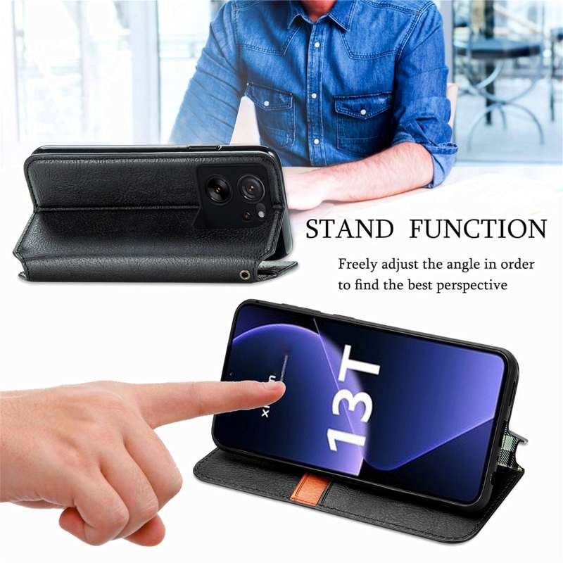 For Xiaomi 13T / 13T Pro Cubic Grid Pressed Magnetic Leather Phone Case(Blue)