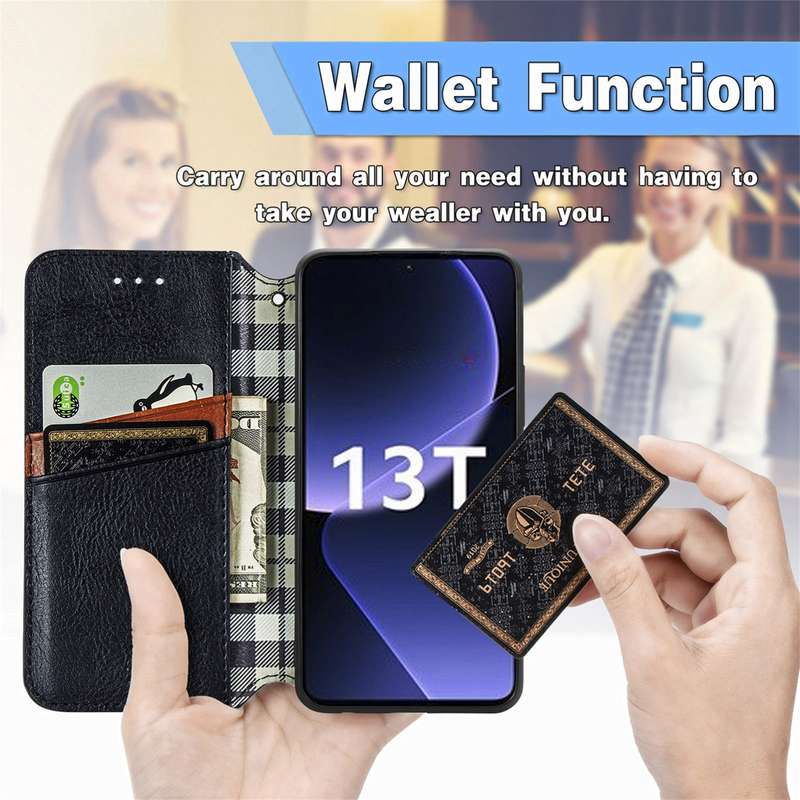 For Xiaomi 13T / 13T Pro Cubic Grid Pressed Magnetic Leather Phone Case(Blue)