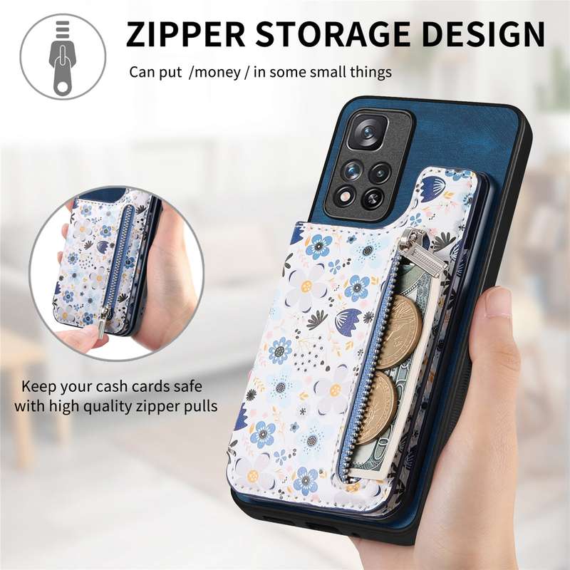For Redmi Note 13 Pro 5G Retro Painted Zipper Wallet Back Phone Case(Blue)