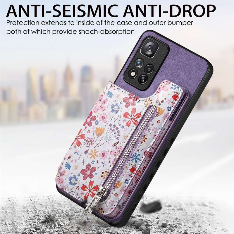 For Redmi K40 Retro Painted Zipper Wallet Back Phone Case(Purple)
