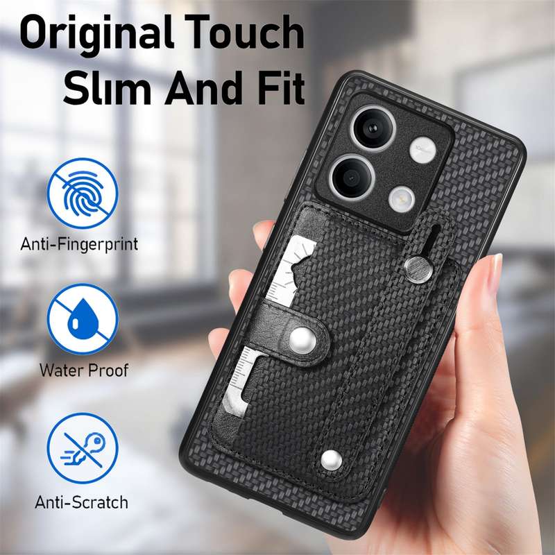 For Xiaomi Redmi Note 13 Wristband Kickstand Card Wallet Back Phone Case with Tool Knife(Black)