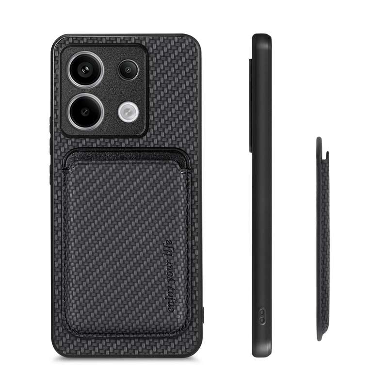For Xiaomi Redmi Note 13 Pro Carbon Fiber Leather Card Magnetic Phone Case(Black)