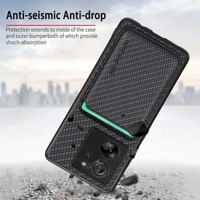 For Xiaomi Redmi Note 13 Pro Carbon Fiber Leather Card Magnetic Phone Case(Black)