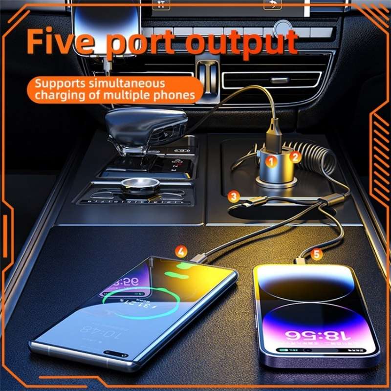 K15 Car Adapter 3 in 1 Stretchable Cable 22.5W Quick Charge Cigarette Lighter Dual USB Ports