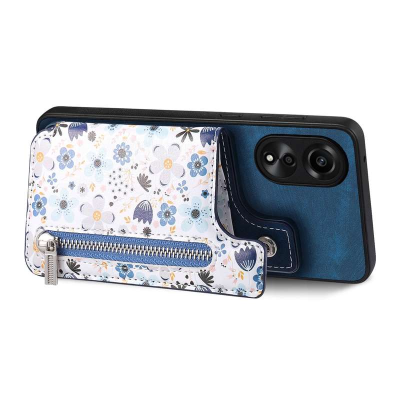 For OPPO Reno7 Z 5G Retro Painted Zipper Wallet Back Phone Case(Blue)