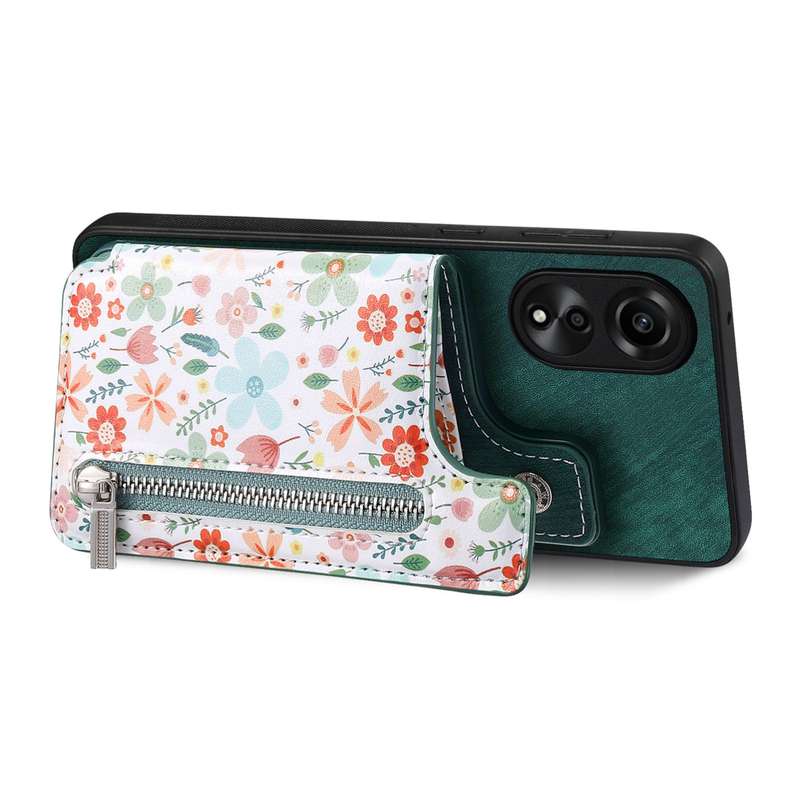 For OPPO Reno7 Z 5G Retro Painted Zipper Wallet Back Phone Case(Blue)