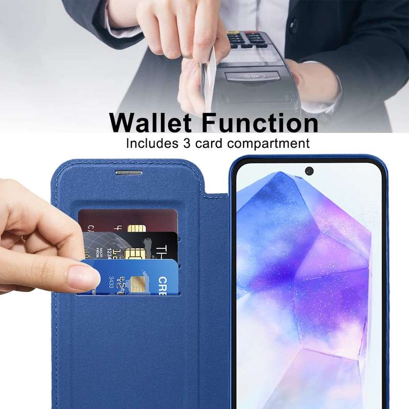 For Samsung Galaxy A55 5G MagSafe Magnetic RFID Anti-theft Leather Phone Case(Dark Blue)