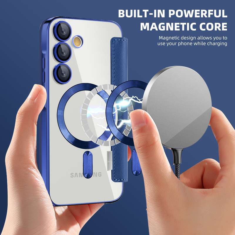 For Samsung Galaxy A55 5G MagSafe Magnetic RFID Anti-theft Leather Phone Case(Dark Blue)
