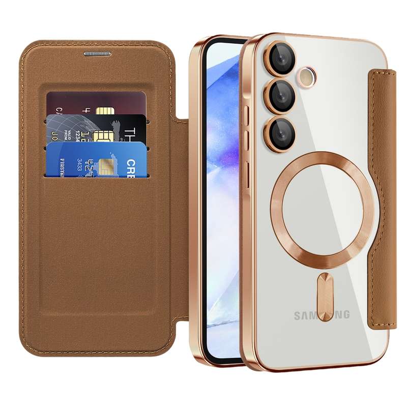For Samsung Galaxy A55 5G MagSafe Magnetic RFID Anti-theft Leather Phone Case(Brown)
