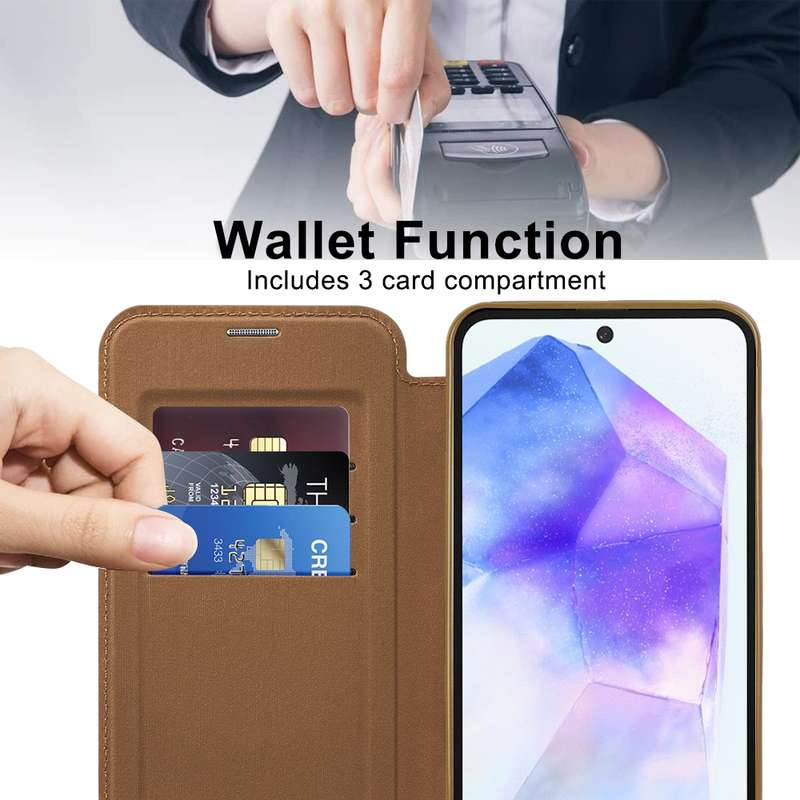 For Samsung Galaxy A55 5G MagSafe Magnetic RFID Anti-theft Leather Phone Case(Brown)