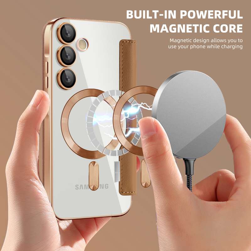 For Samsung Galaxy A55 5G MagSafe Magnetic RFID Anti-theft Leather Phone Case(Brown)