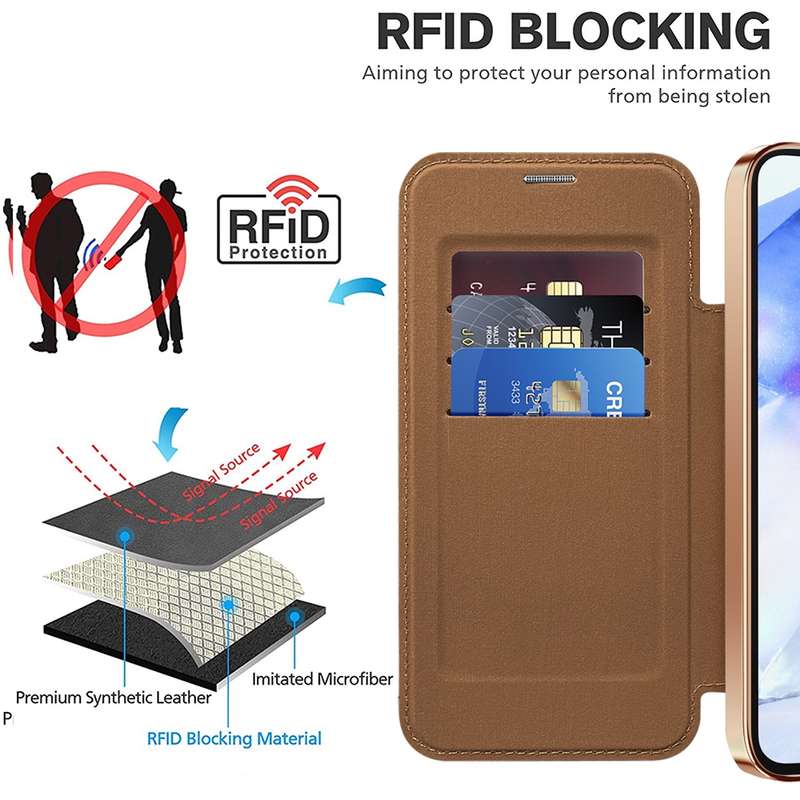 For Samsung Galaxy A55 5G MagSafe Magnetic RFID Anti-theft Leather Phone Case(Brown)