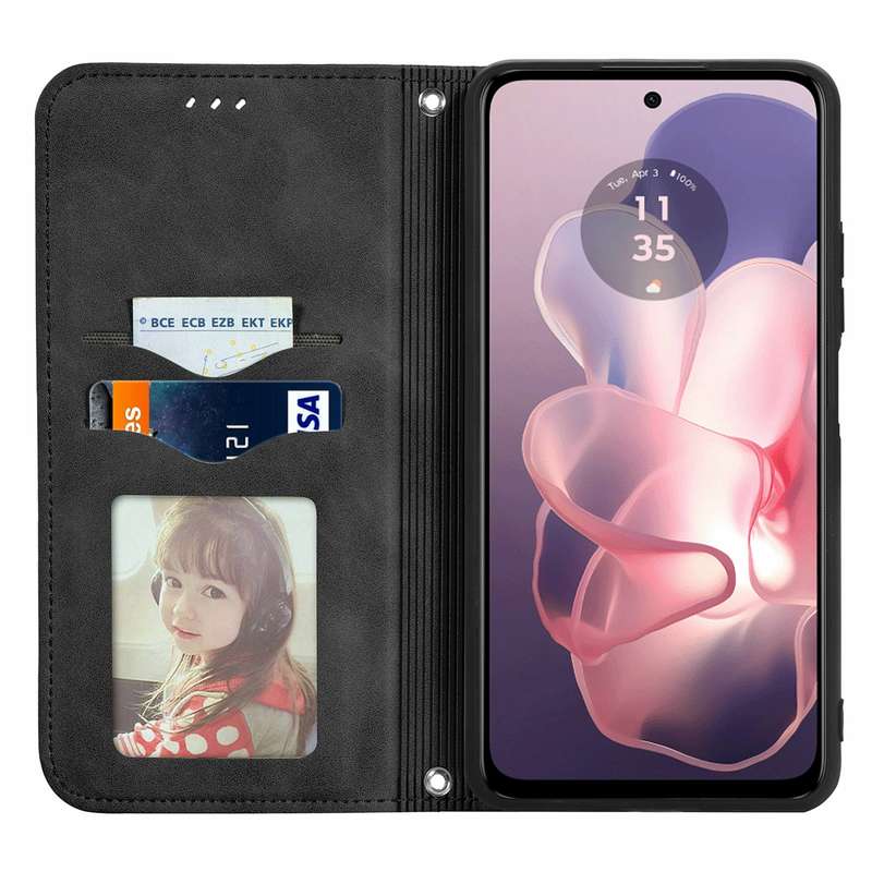 For Motorola Moto G Power 5G 2024 Retro Skin Feel Magnetic Flip Leather Phone Case(Black)