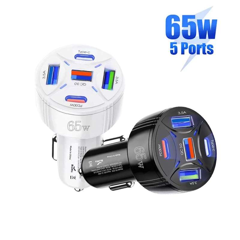 TE-P50 65W PD30W Type-C x 2 + USB x 3 Multi Port Car Charger(Black)