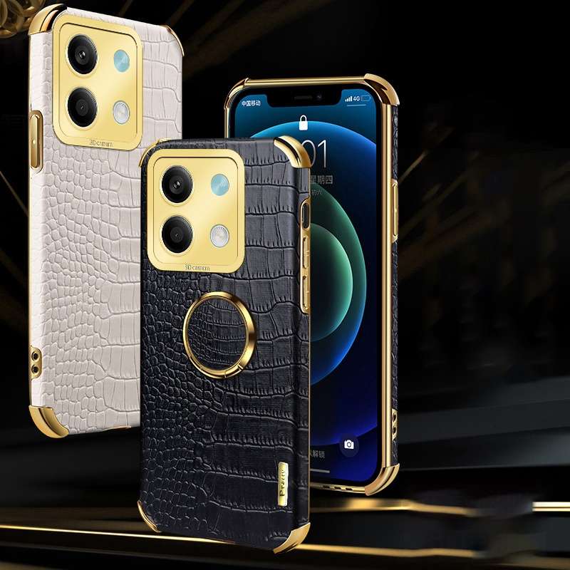For Xiaomi Redmi Note 13 6D Electroplating Crocodile Texture Leather Back Phone Case with Holde