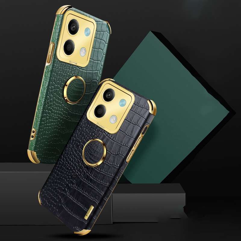 For Xiaomi Redmi Note 13 6D Electroplating Crocodile Texture Leather Back Phone Case with Holde