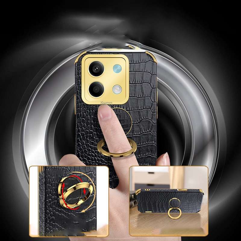 For Xiaomi Redmi Note 13 6D Electroplating Crocodile Texture Leather Back Phone Case with Holde