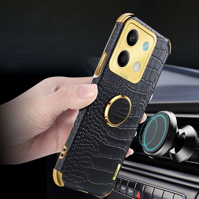 For Xiaomi Redmi Note 13 6D Electroplating Crocodile Texture Leather Back Phone Case with Holde