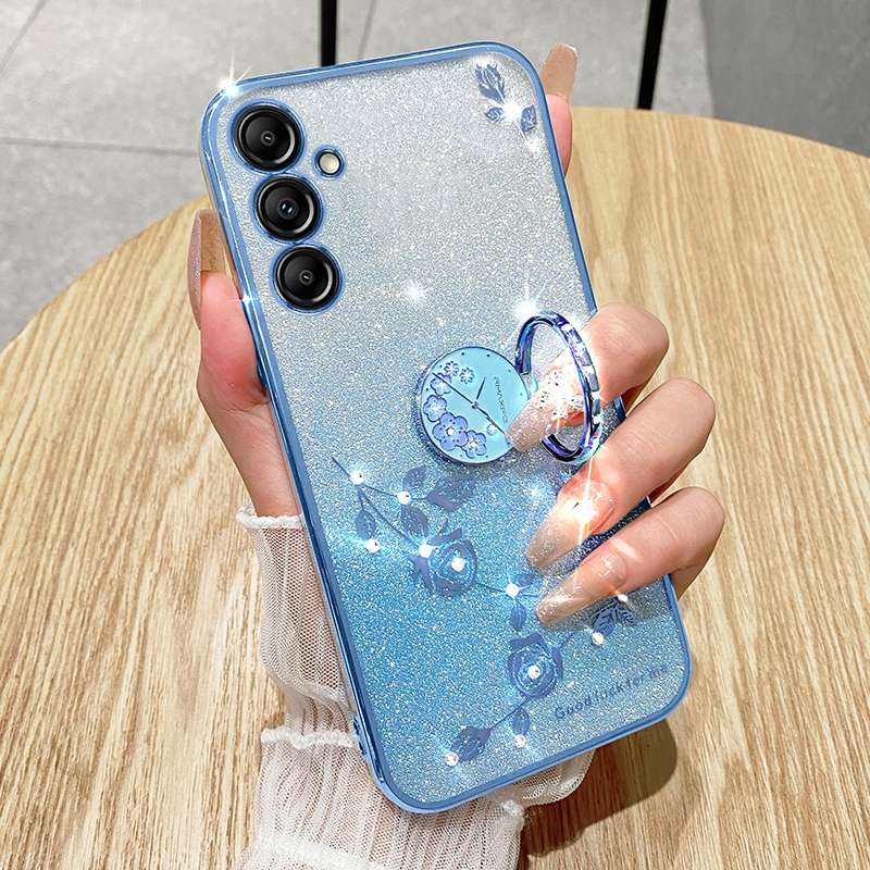 For Samsung Galaxy S25 Ultra 5G Gradient Glitter Immortal Flower Ring All-inclusive Phone Case(Blue)