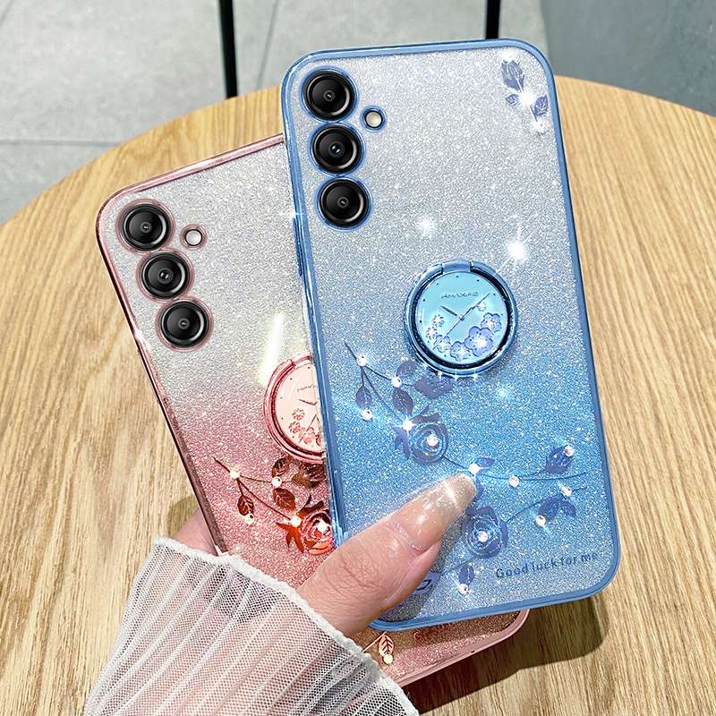 For Samsung Galaxy S25 Ultra 5G Gradient Glitter Immortal Flower Ring All-inclusive Phone Case(Blue)